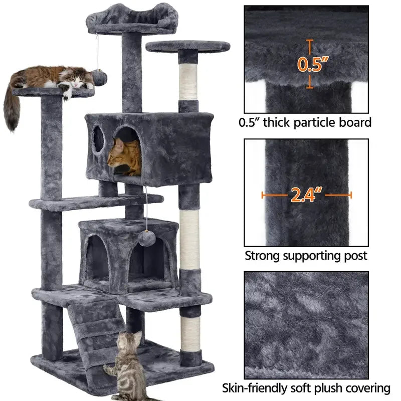 Large Multi-Level Cat Tree Tower with 2 Condos & Sisal Scratching Posts