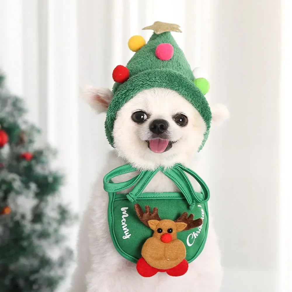 Christmas Santa & Elk Hat with Bandana Set for Cats & Dogs