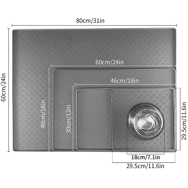 Waterproof Silicone Pet Food Mat, Non-Slip Bowl Placemat for Dogs