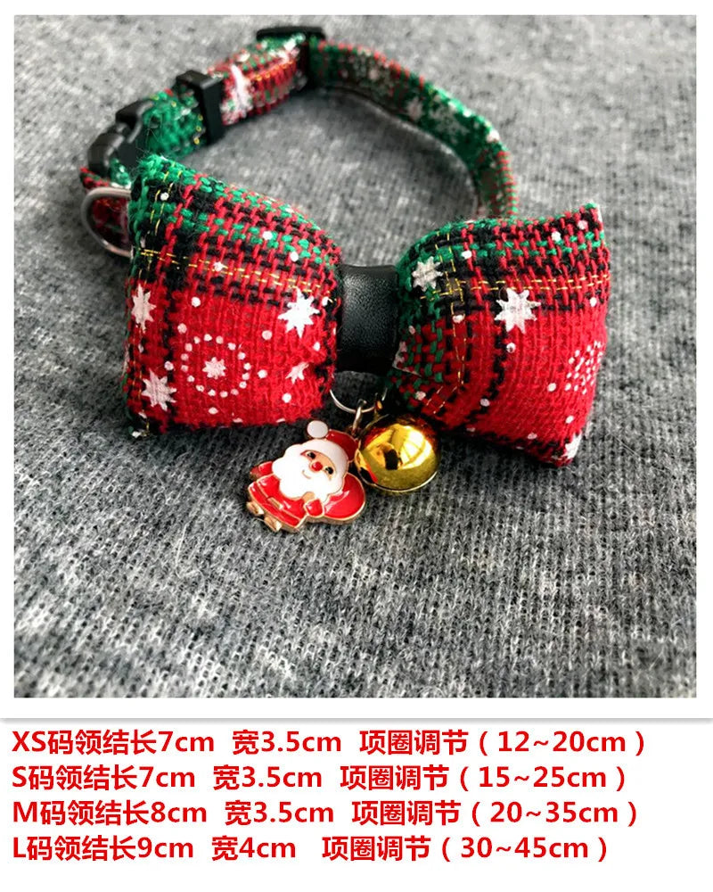 Christmas Plaid Snowflake Tie Bib for Dogs with Bell