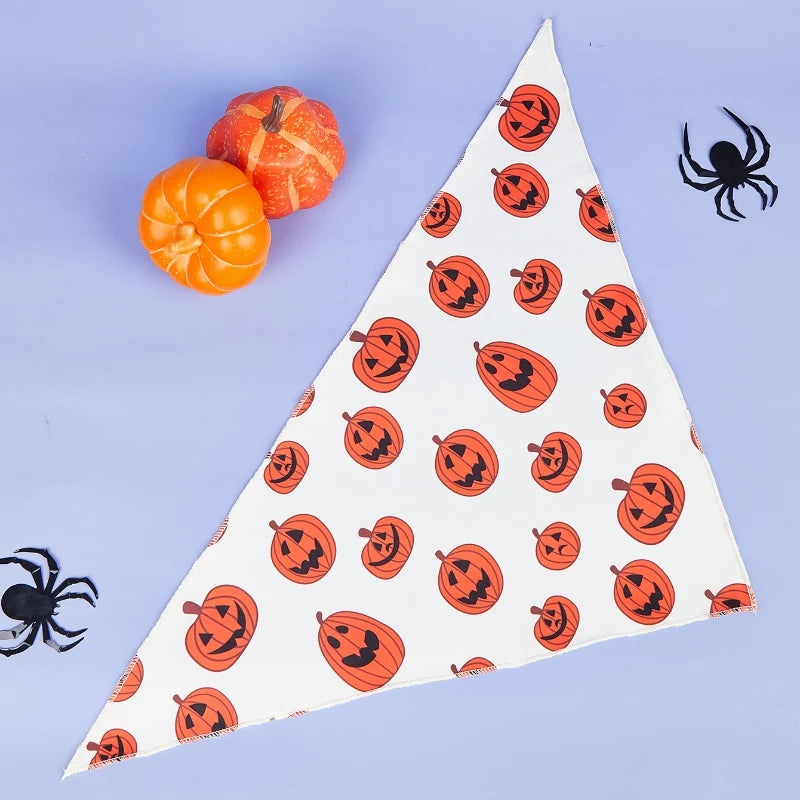 Halloween Dog Bandana with Pumpkin & Spider Web Print, Adjustable