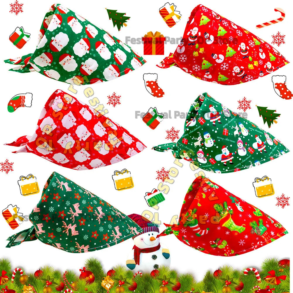 Christmas Dog Bandana Scarf, Holiday Triangle Bib for Dogs & Cats