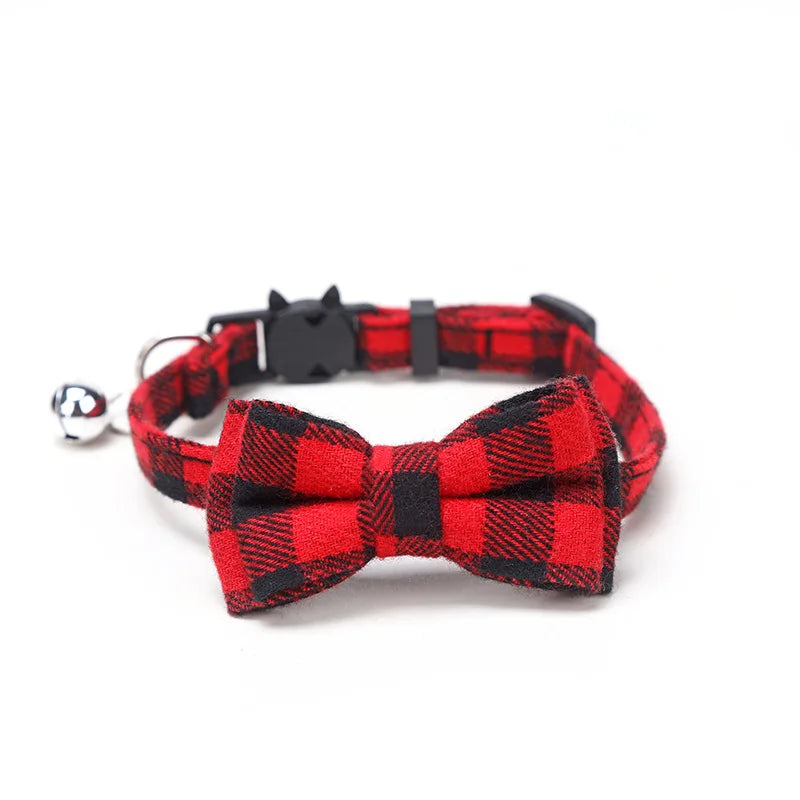 Christmas Plaid Bow Tie Breakaway Collar with Bell for Cats & Dogs