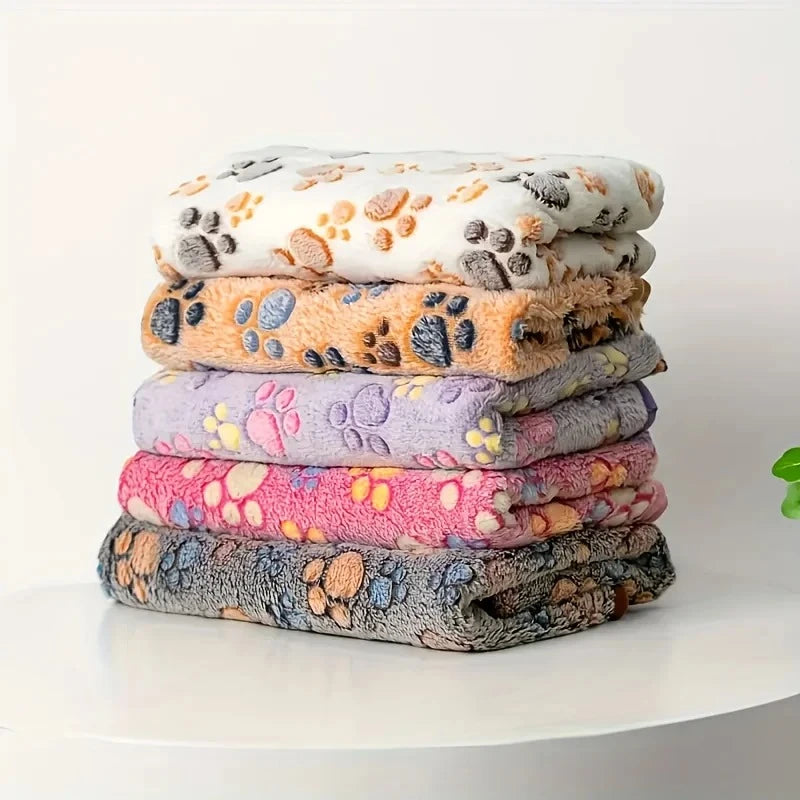Cute Paw Print Flannel Pet Blanket for Dogs & Cats