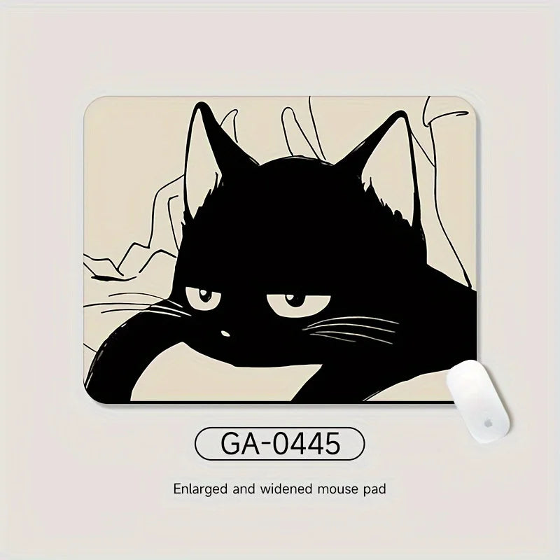 Black Cat Illustration Mouse Pad, Non-Slip Desk Mat Gift for Cat Lovers