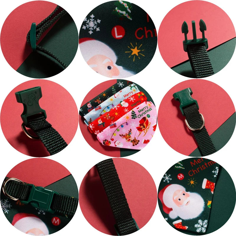 Christmas Santa Pet Bandana, Cotton Holiday Scarf Bib for Dogs & Cats