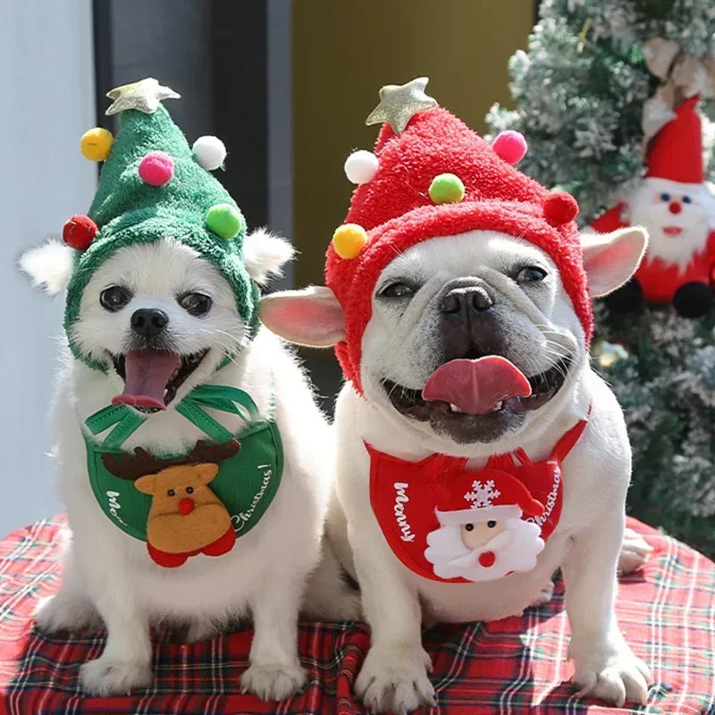 Christmas Santa Hat & Bandana Set for Dogs & Cats, Photo Prop