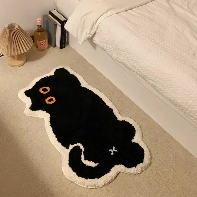 Black Cat Shaped Soft Area Rug, Non-Slip Floor Mat for Cat Lovers