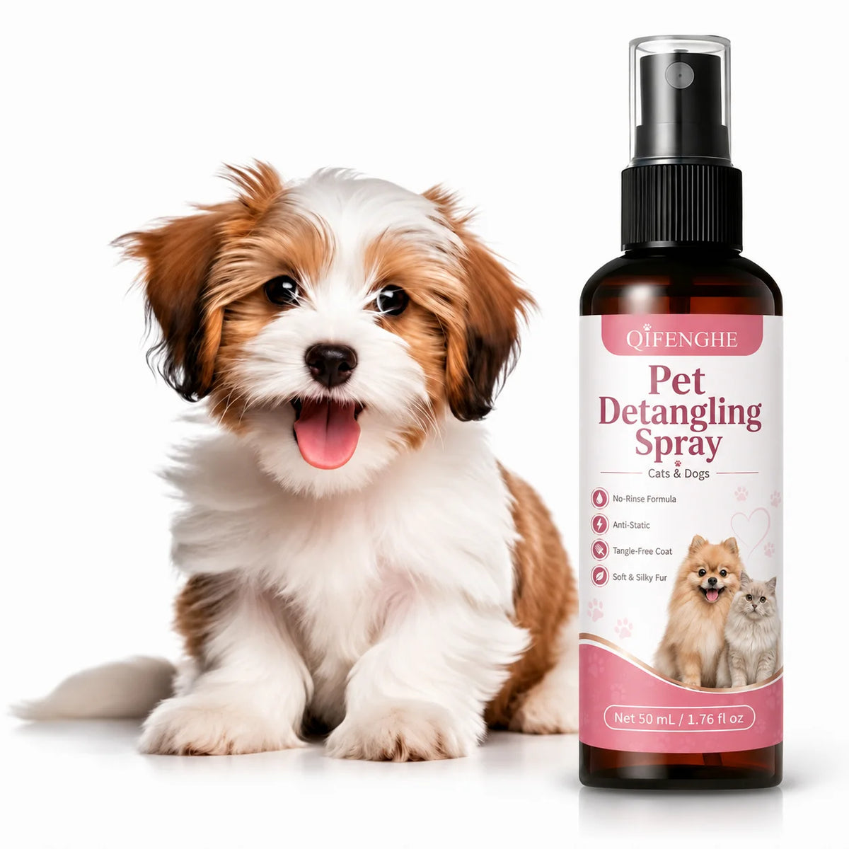 No-Rinse Pet Detangler Spray for Dogs and Cats, Mat and Knot Remover