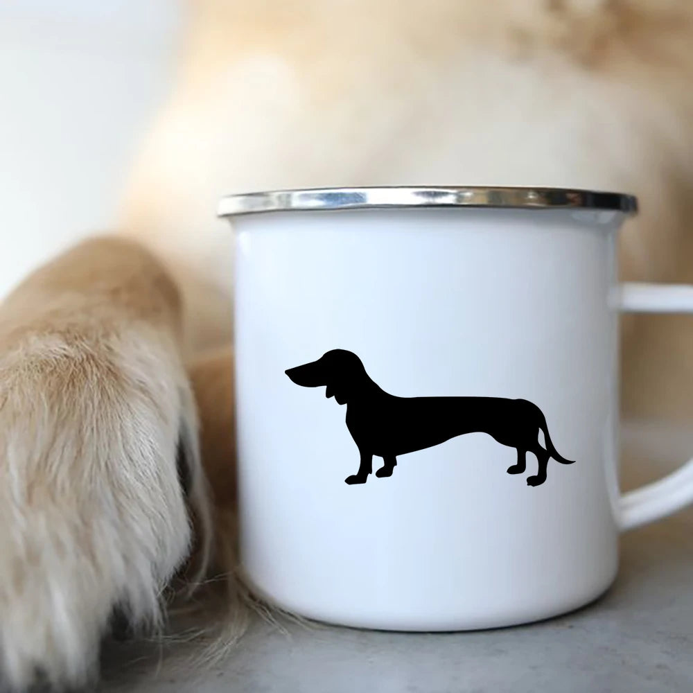 I Love Dachshunds Enamel Camping Mug, Dog Lover Coffee Cup Gift