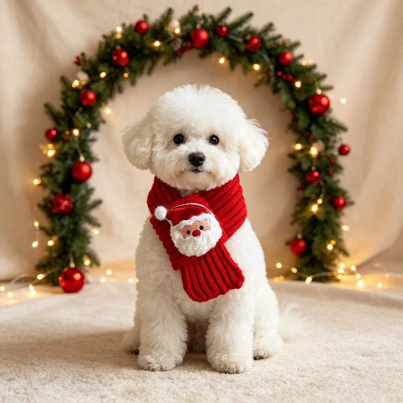 Christmas Knit Scarf for Cats & Small Dogs, Santa Holiday Neckwear