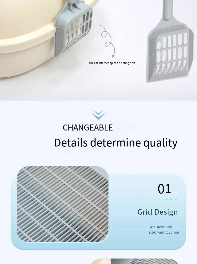 Half-Enclosed Double-Layer Grid Cat Litter Box, Splash-Proof Drawer