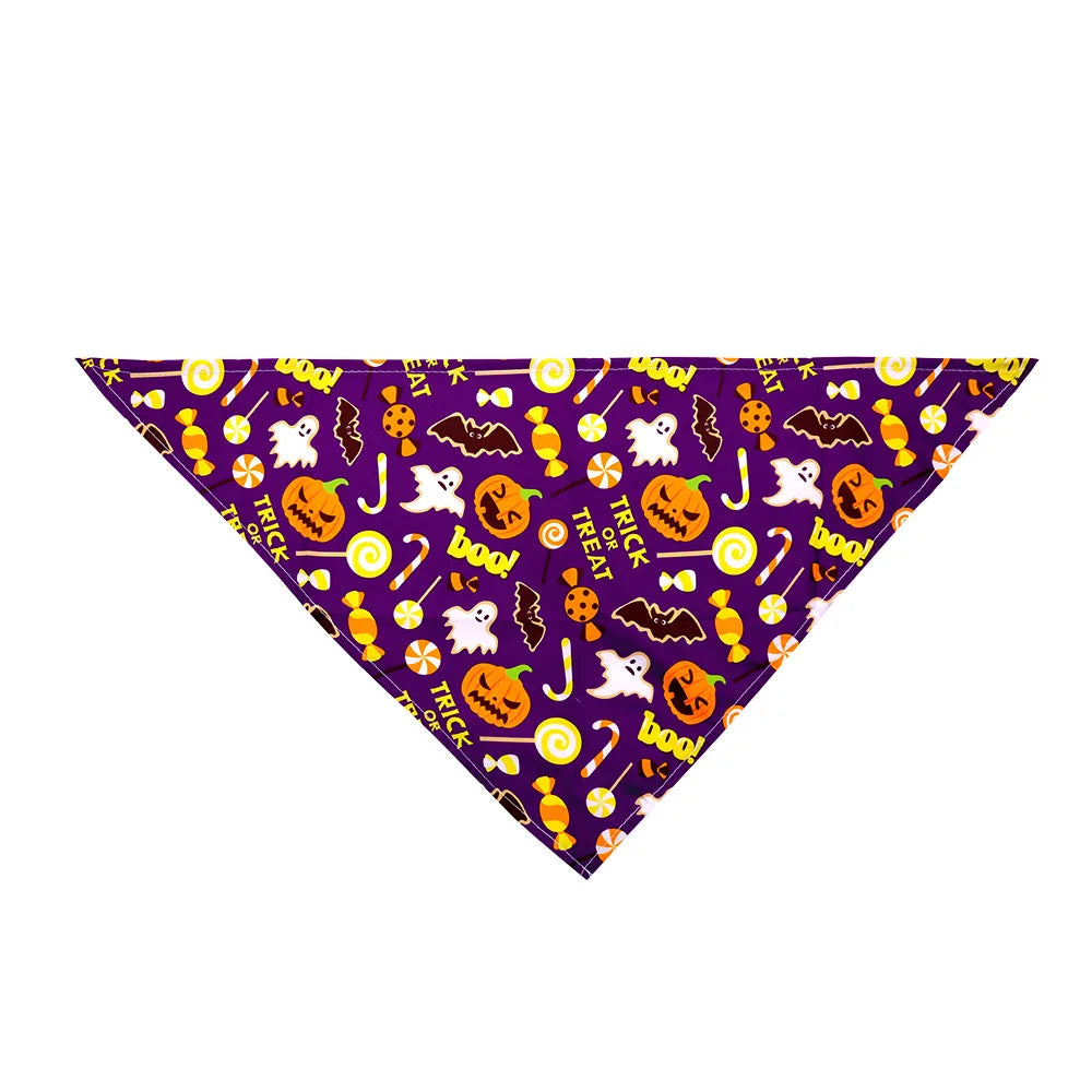 Halloween Dog & Cat Bandana Scarf, Pumpkin Ghost Bat Print Bib