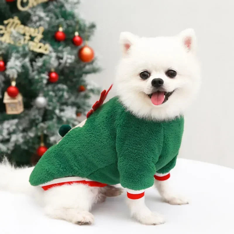 Christmas Elk & Santa Dog Hoodie, Warm Winter Pet Coat