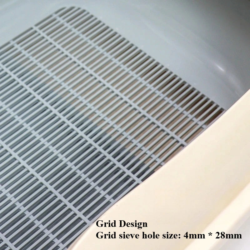 Half-Enclosed Double-Layer Grid Cat Litter Box, Splash-Proof Drawer