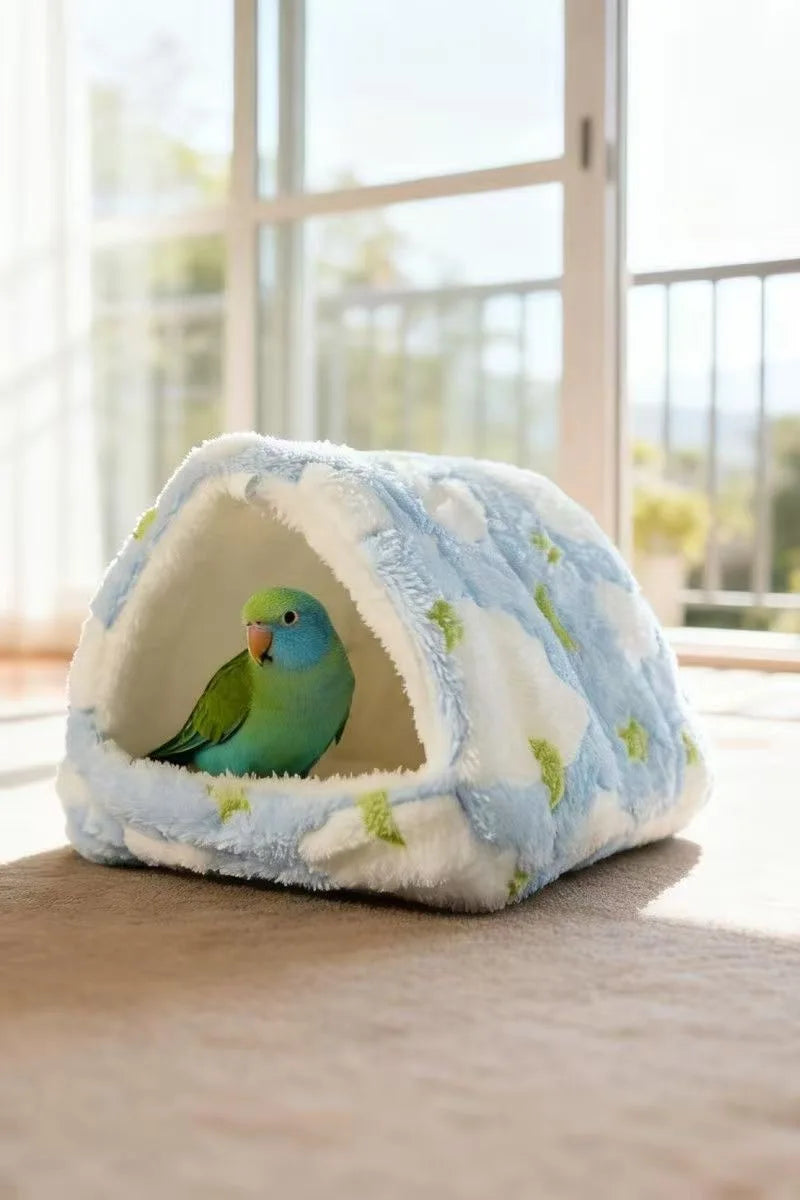 Warm Plush Bird Nest Bed for Parrots, Cozy Winter Hideout Hut