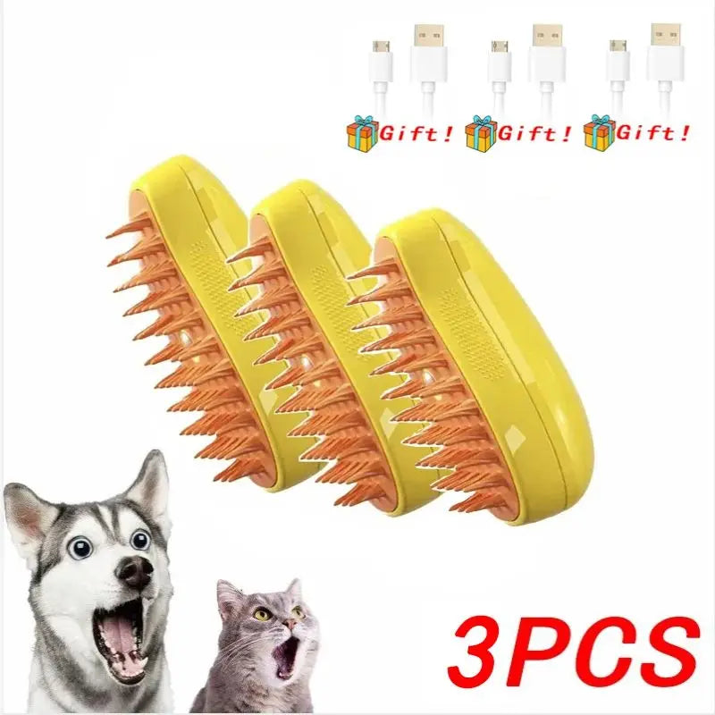 3-in-1 Electric Steam Grooming Brush for Dogs & Cats, Detangling
