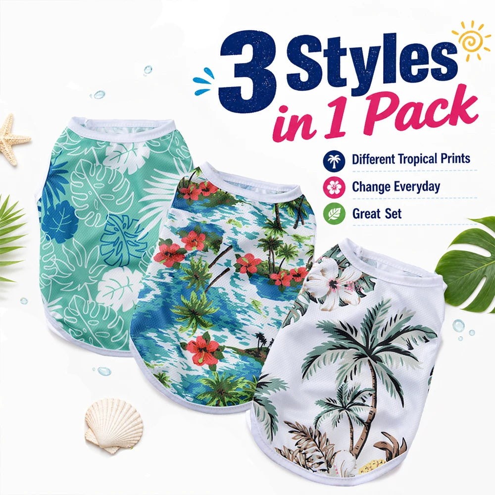 3-Pack Hawaiian Pet Shirts, Lightweight Breathable Cat & Dog Vests