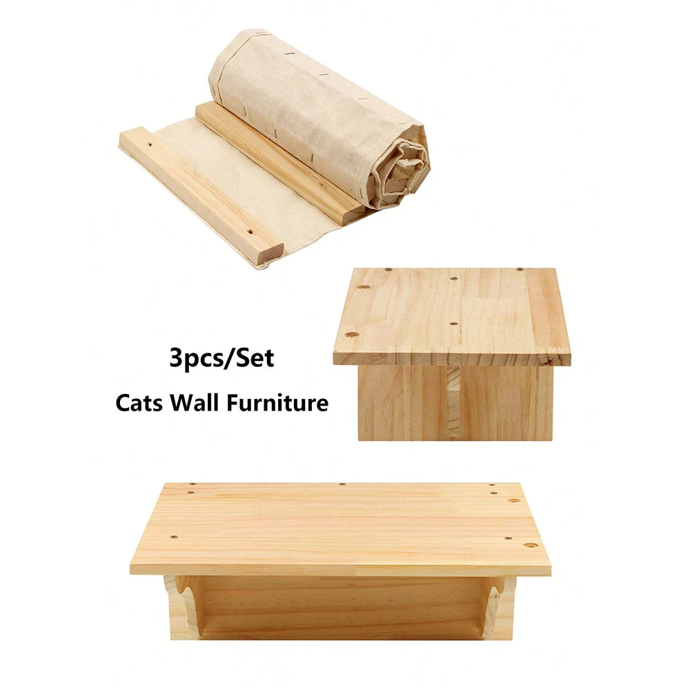 Wall-Mounted Cat Climbing Shelves Set with Bridge Ladder