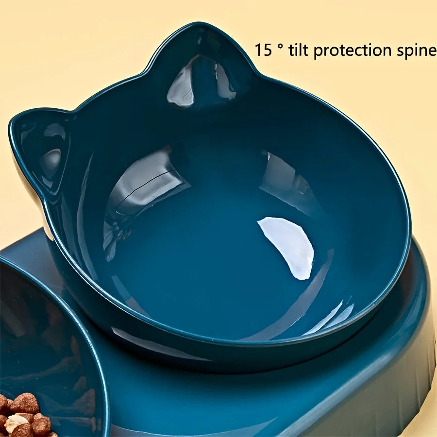 3-in-1 Tilted Cat Bowl Set with Gravity Water Bottle, Neck-Friendly