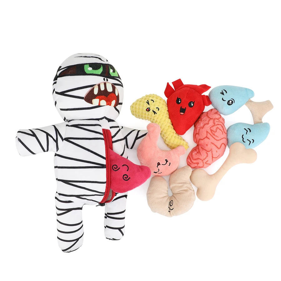 Spooky Mummy Plush Pet Toy Set, Halloween Dog Toys
