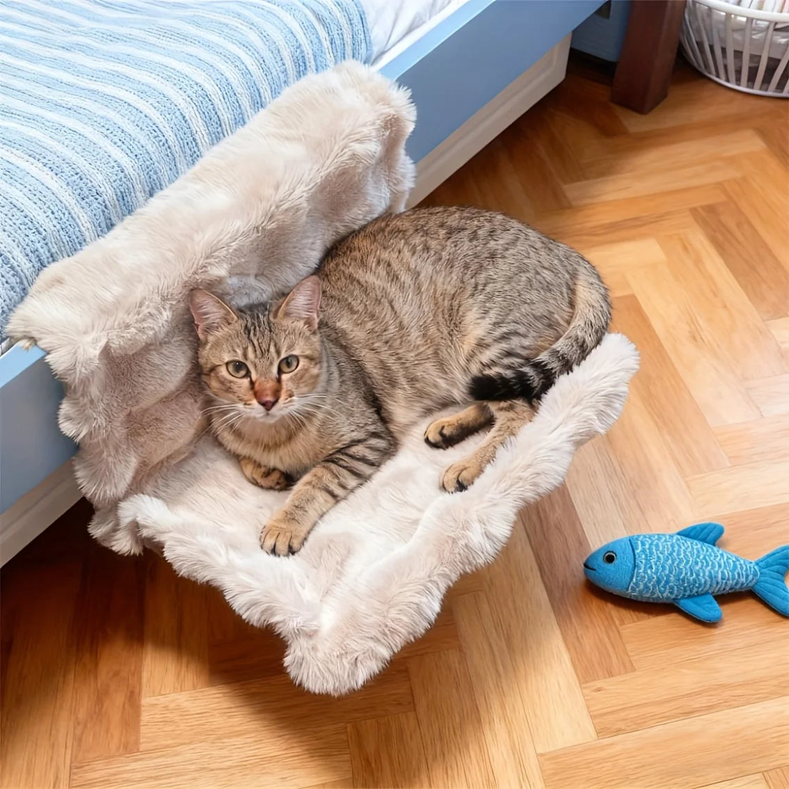 Cat Bedside Hammock, Plush Washable Bed Attachment for Indoor Cats