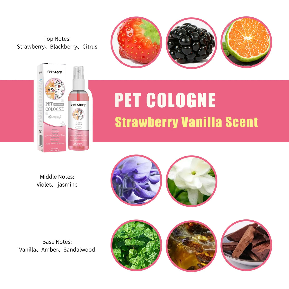 Long-Lasting Pet Cologne Deodorizing Spray for Dogs & Cats, 100ml