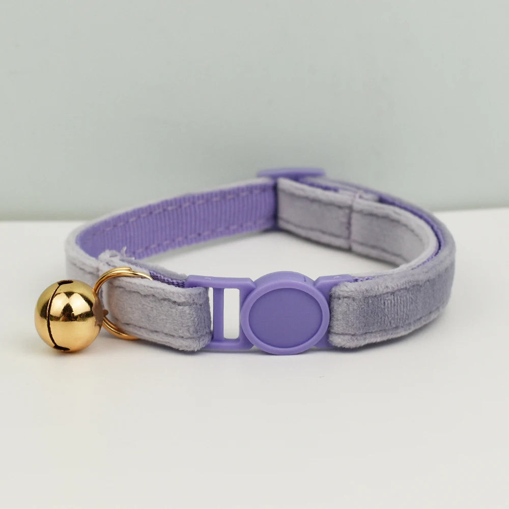 Adjustable Velvet Cat Collar with Bowknot, Safe Breakaway Style