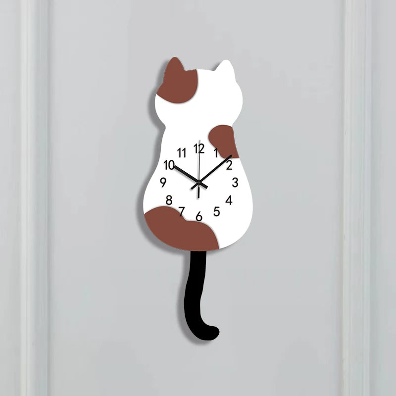 Swinging Tail Cat Wall Clock, Silent Acrylic Decor for Cat Lovers