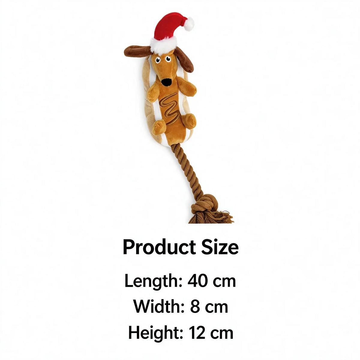 Christmas Dachshund Plush Squeaky Dog Toy with Rope Knot Chew