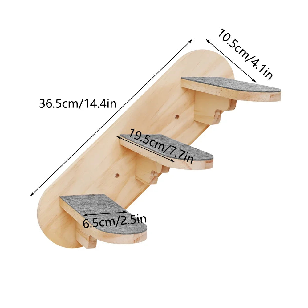 Wall-Mounted Curved Cat Shelf Steps with Cozy Perch Bed