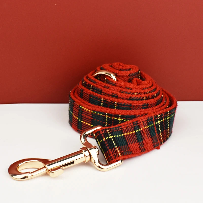 Christmas Dog Collar, Red Lattice Soft Cotton with Bell