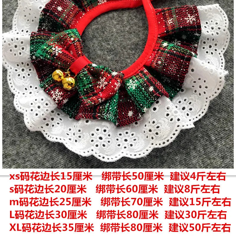 Christmas Plaid Snowflake Tie Bib for Dogs with Bell