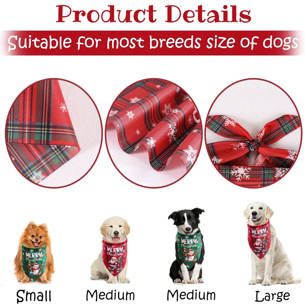 Christmas Plaid Dog Bandanas 2-Pack, Washable Holiday Pet Scarf Bibs