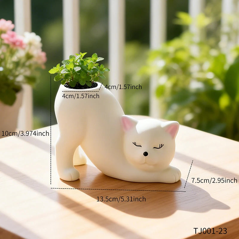 Curly Cat Resin Planter, Whimsical Kitty Pot for Succulents