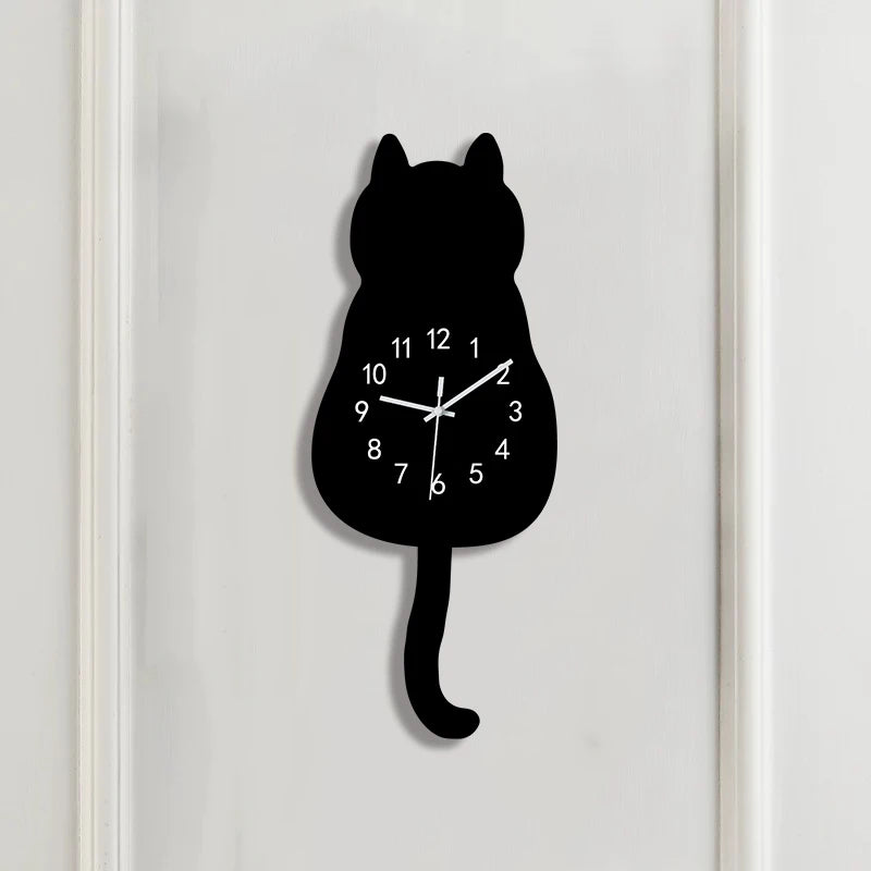 Swinging Tail Cat Wall Clock, Silent Acrylic Decor for Cat Lovers