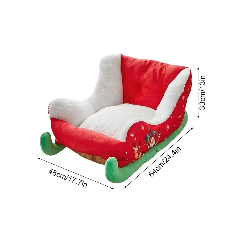 Christmas Sleigh Plush Pet Nest Bed for Cats & Small Dogs