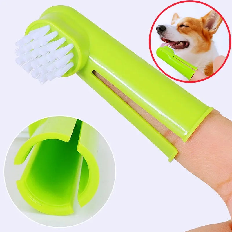 3-Piece Pet Toothbrush Set, Finger & Dual-Head Brushes for Dogs & Cats