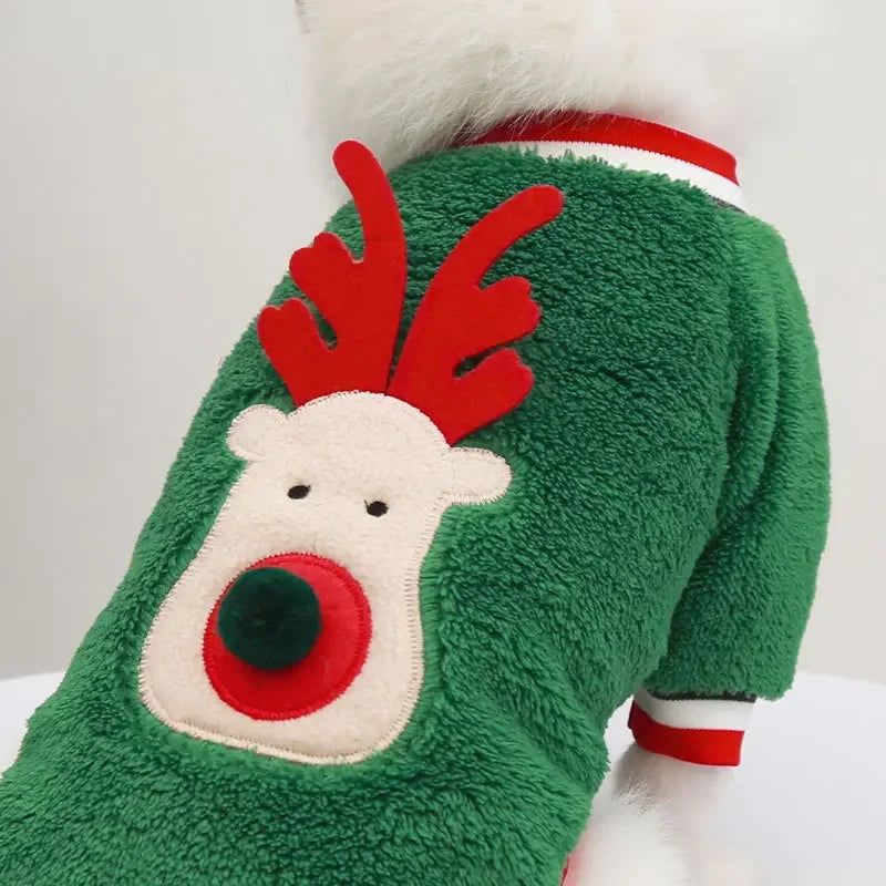 Christmas Elk & Santa Dog Hoodie, Warm Winter Pet Coat