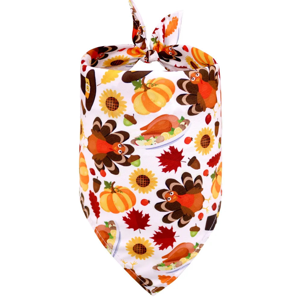 Thanksgiving Pet Bandana with Pumpkins and Maple Leaves, Adjustable