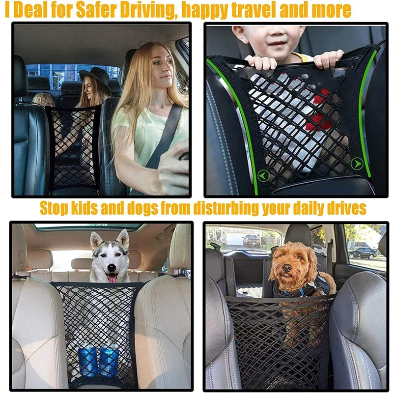Stretchy Car Seat Pet Barrier Net with Storage Pocket for Dogs