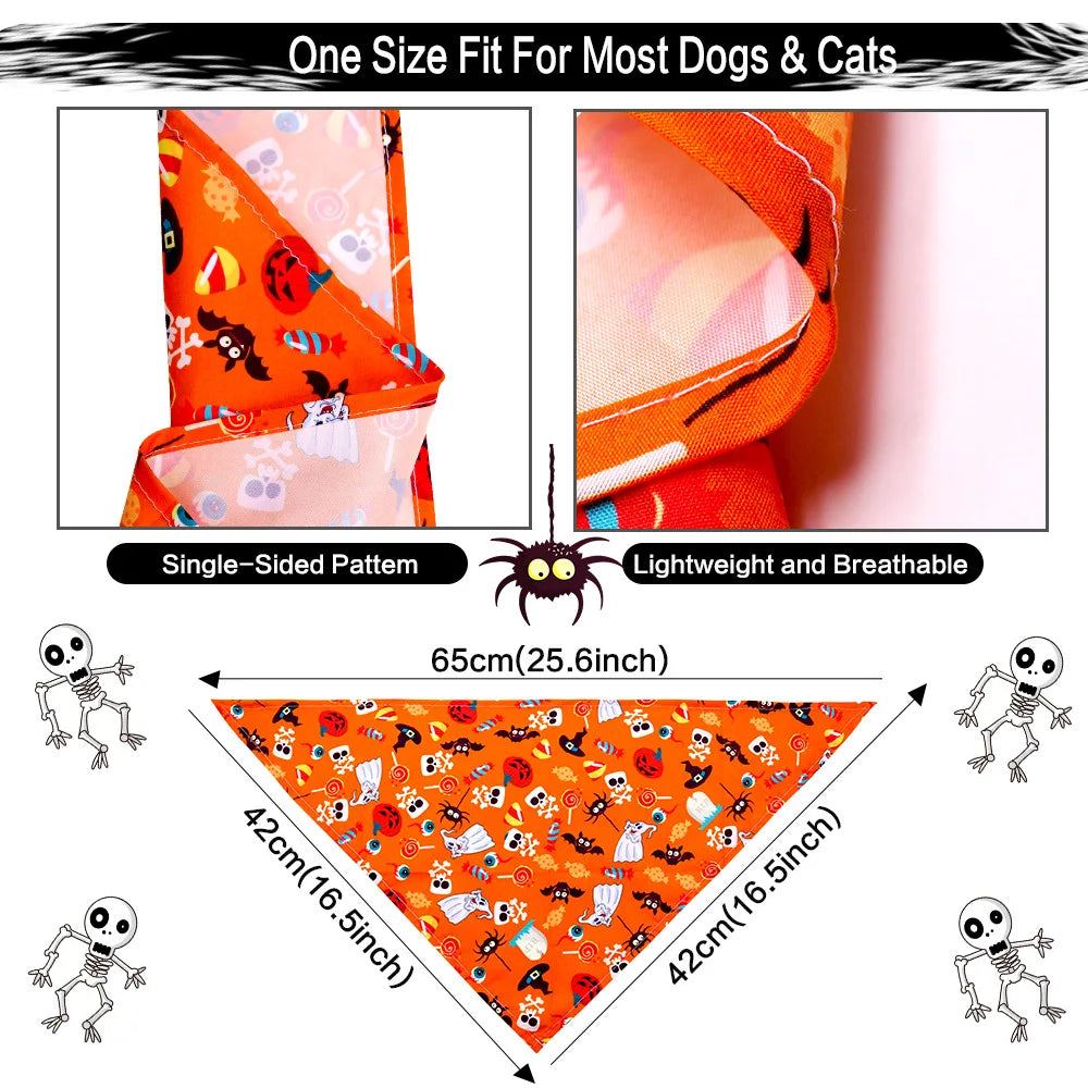 Halloween Dog & Cat Bandana Scarf, Pumpkin Ghost Bat Print Bib