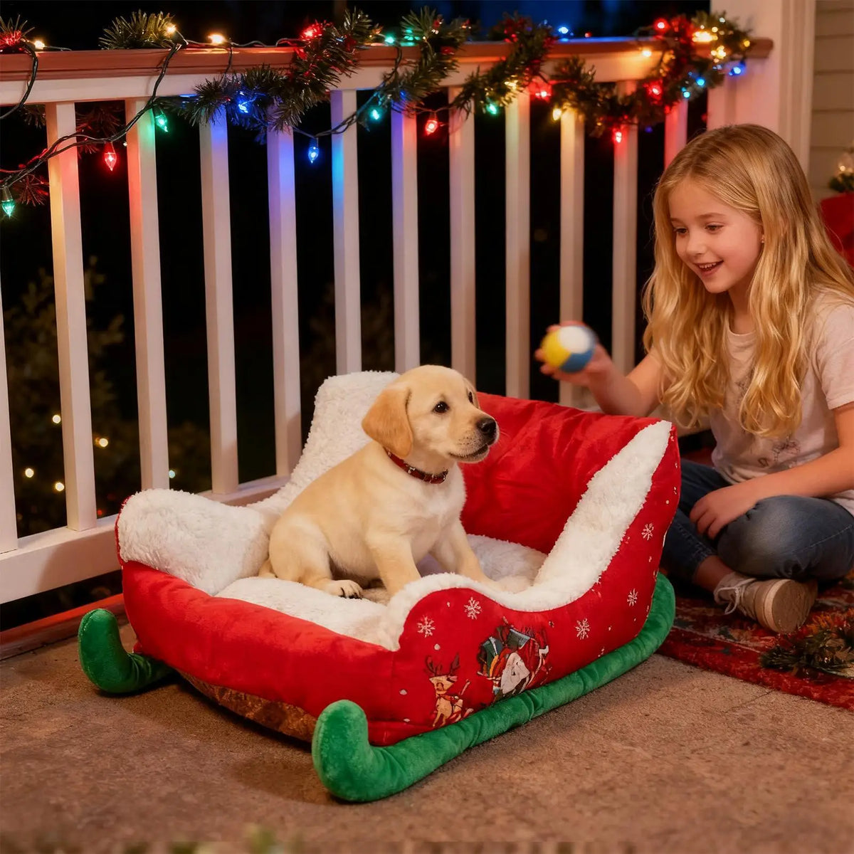 Christmas Sleigh Plush Pet Nest Bed for Cats & Small Dogs