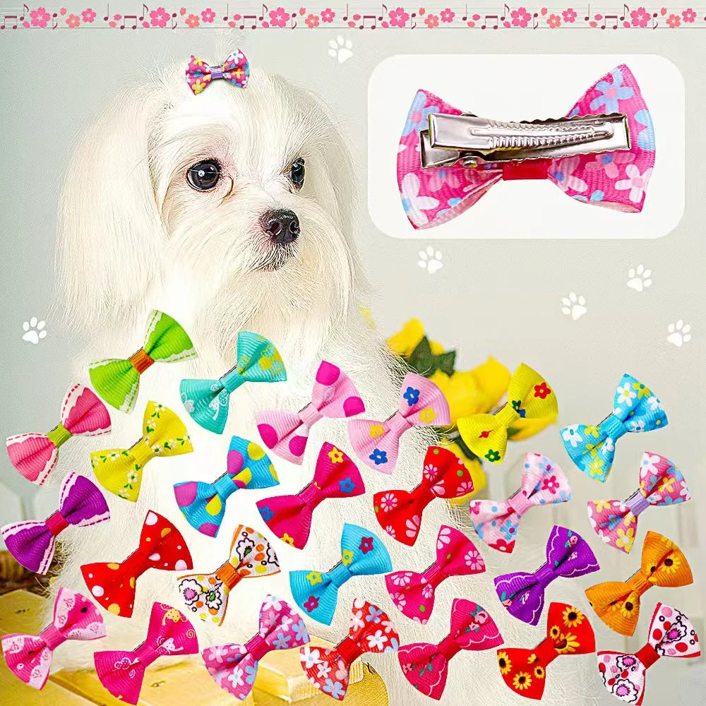 Polka Dot Pet Hair Bow Clips, 10/20 Pack for Small Dogs and Cats