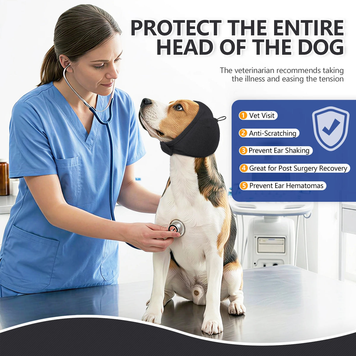 Adjustable Dog Calming Ear Wrap, Soft Noise-Reducing Anxiety Hood