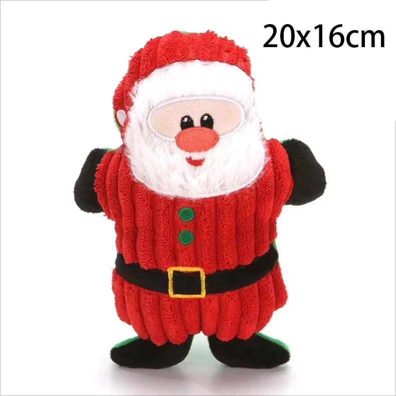 Christmas Plush Squeaky Dog Toy, Santa Elk & Gingerbread Man