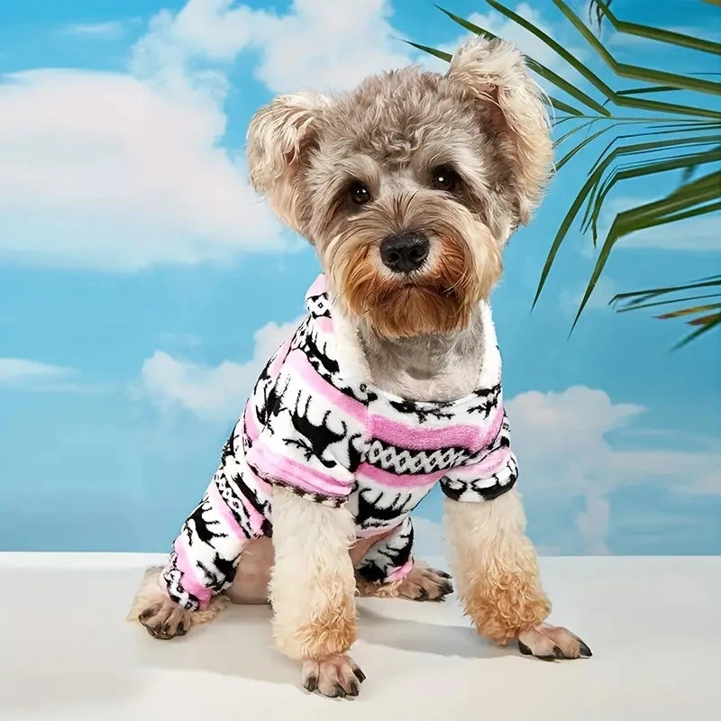 Christmas Reindeer Hooded Pajamas for Small Dogs, Cozy Fleece
