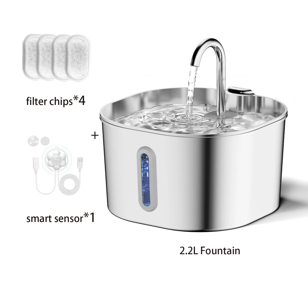 Stainless Steel Pet Water Fountain – 2.2L Cat & Dog Drinking Bowl