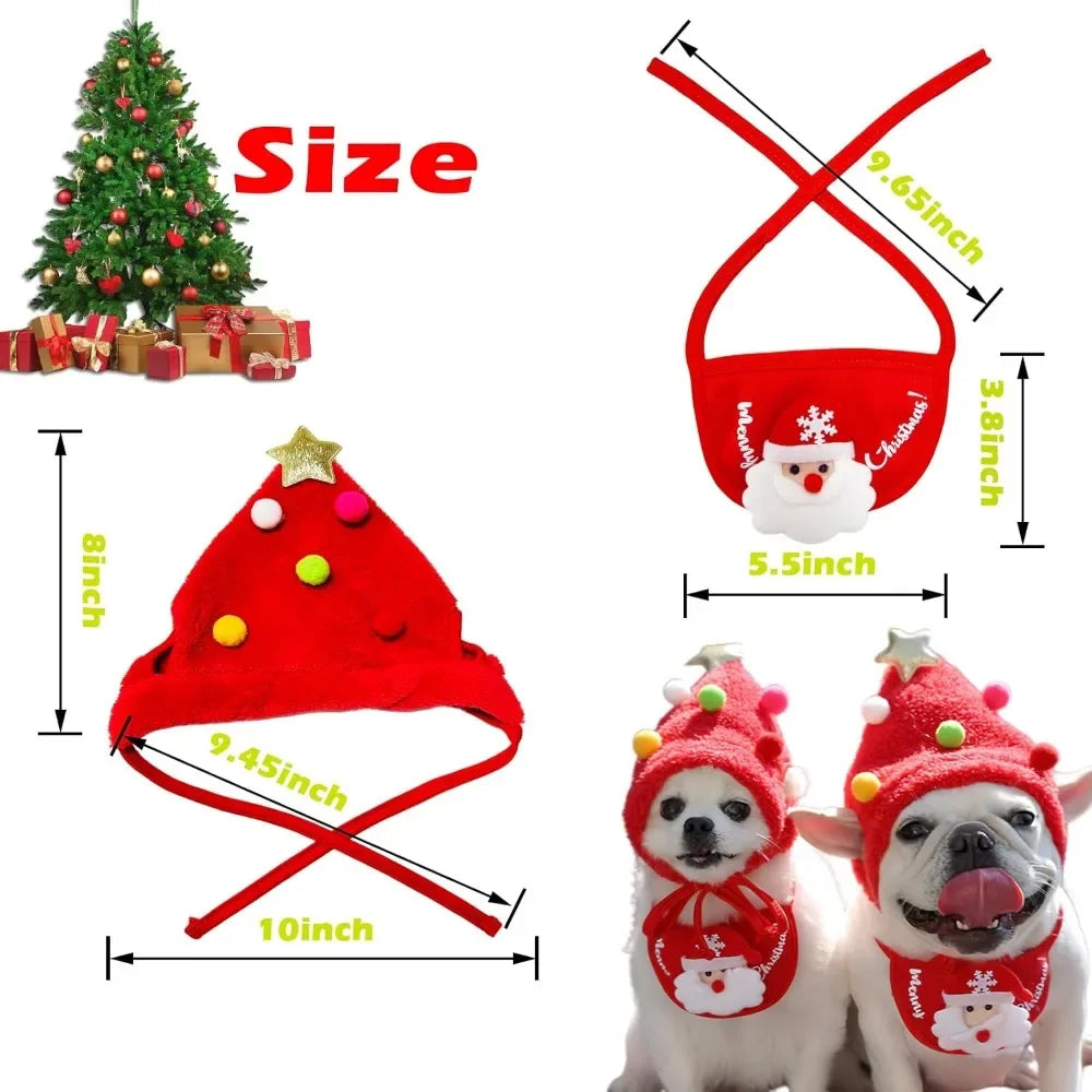 Christmas Santa Hat & Bandana Set for Dogs & Cats, Photo Prop