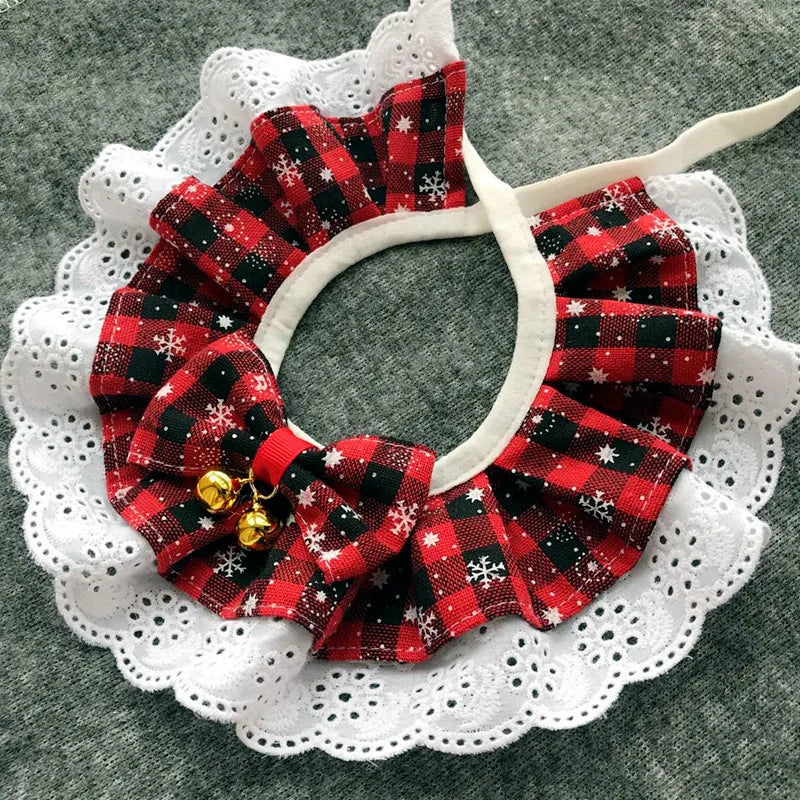 Christmas Plaid Snowflake Tie Bib for Dogs with Bell